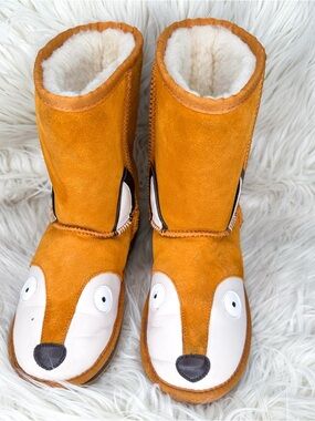 Emu Kids Suede Fox Face Boots - Orange & Cream